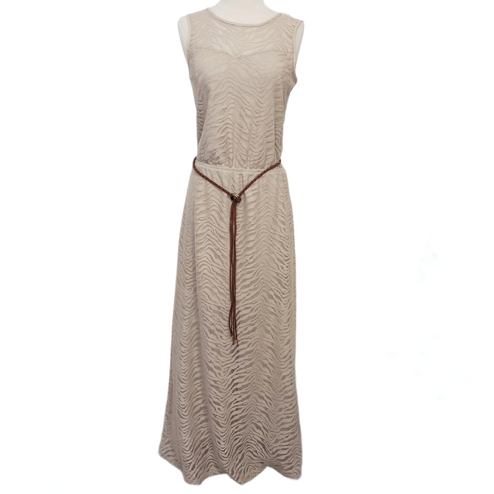 GROOVY Vintage Sleeveless Animal Print Maxi Cream Brown Size S